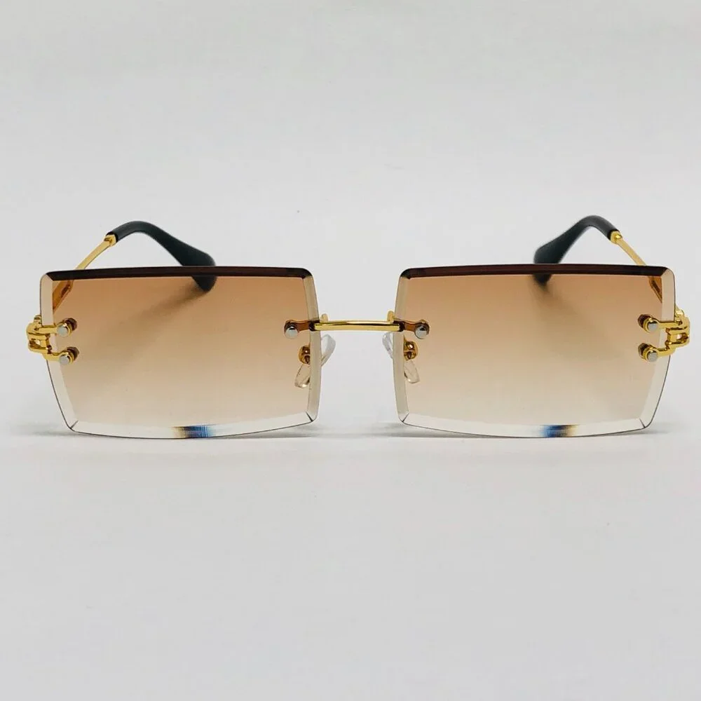Women Men Sunglasses Rimless Luxury Retro Shades Square Gold Metal‎ Lentes Gafas